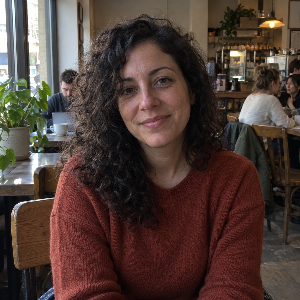 Portrait in a busy café — original photo